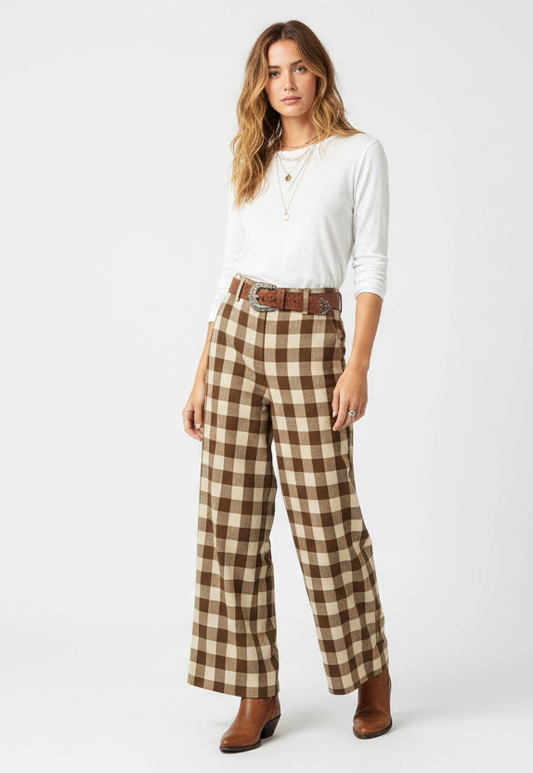 Gingham Brown Print Pants