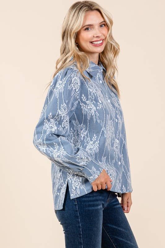Mesh Fabric Floral Embroidered Top