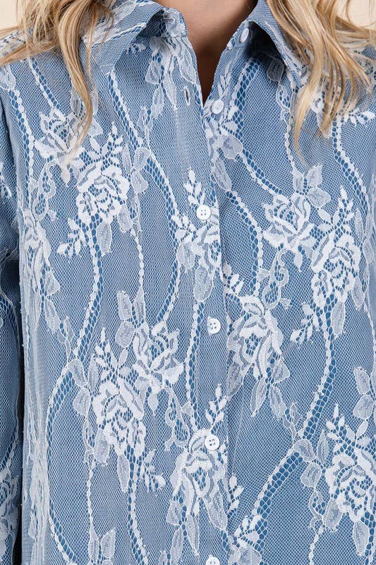 Mesh Fabric Floral Embroidered Top