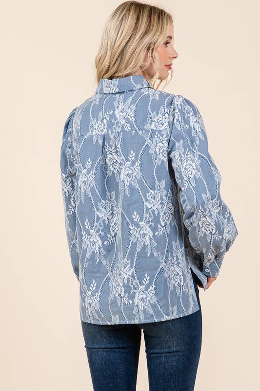 Mesh Fabric Floral Embroidered Top