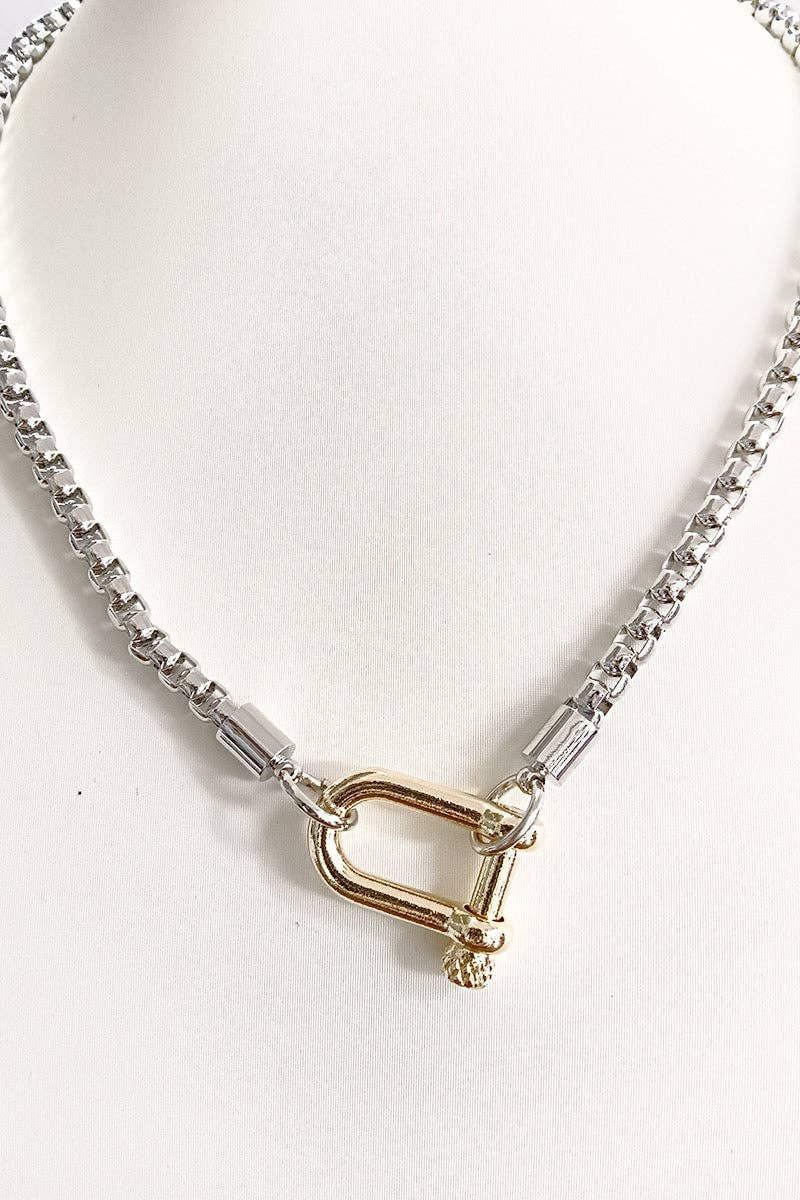 Linked box chain necklace.