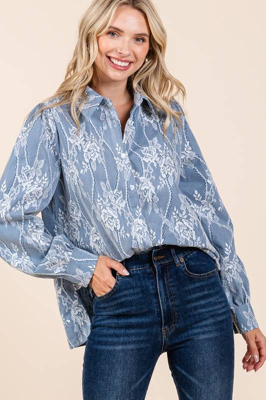 Mesh Fabric Floral Embroidered Top