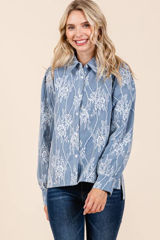 Mesh Fabric Floral Embroidered Top