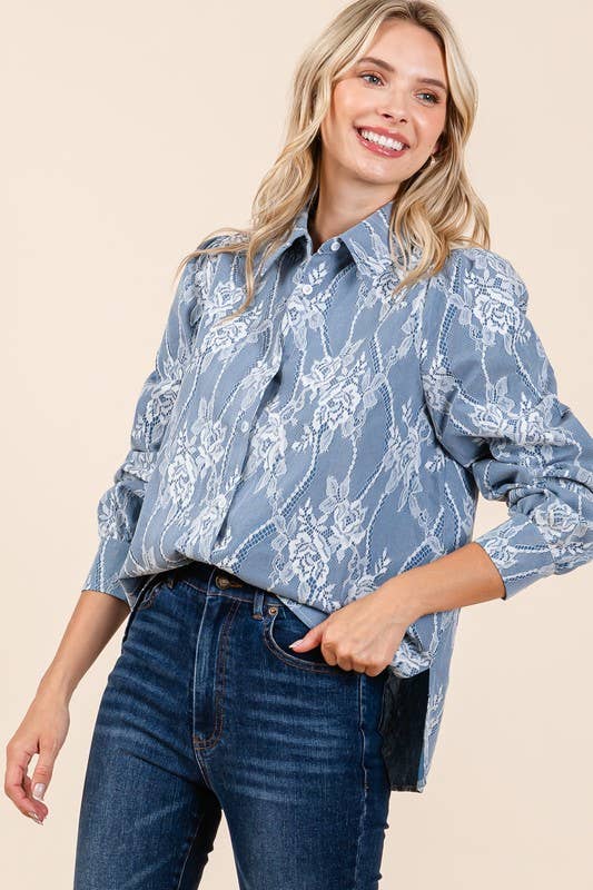 Mesh Fabric Floral Embroidered Top