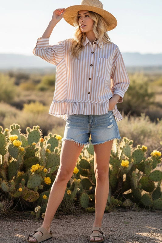 Striped Button Down Ruffle Top
