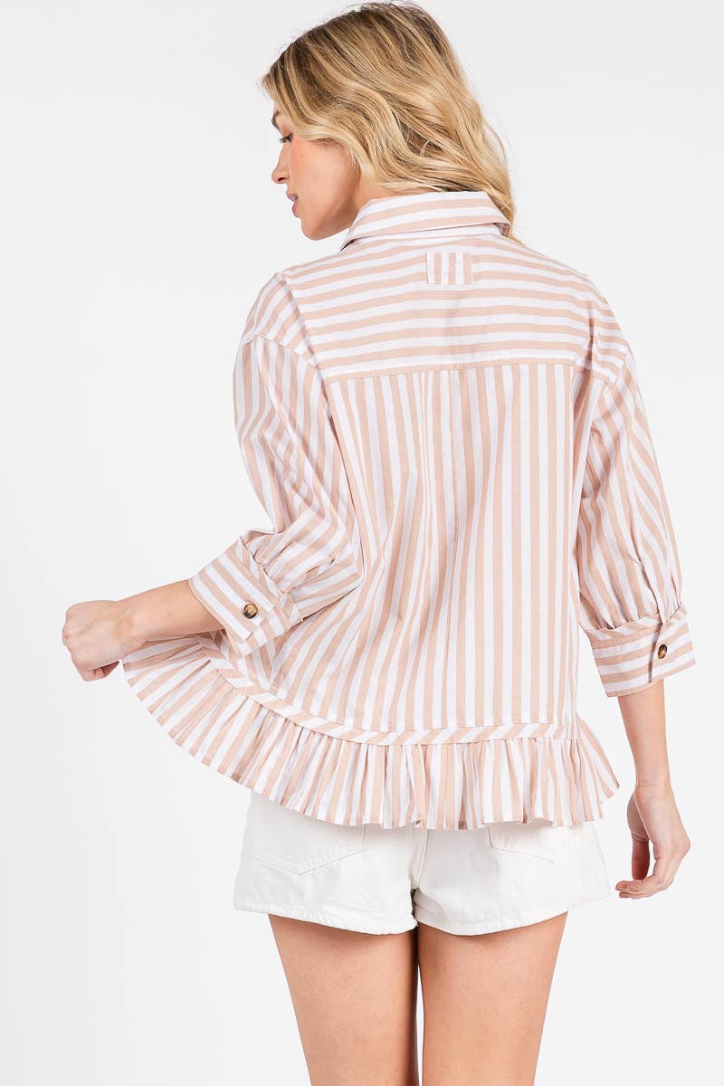 Striped Button Down Ruffle Top