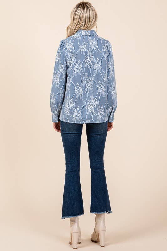 Mesh Fabric Floral Embroidered Top