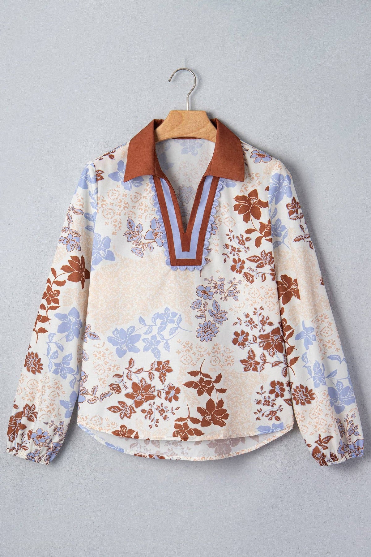 White Floral Long Sleeve Blouse