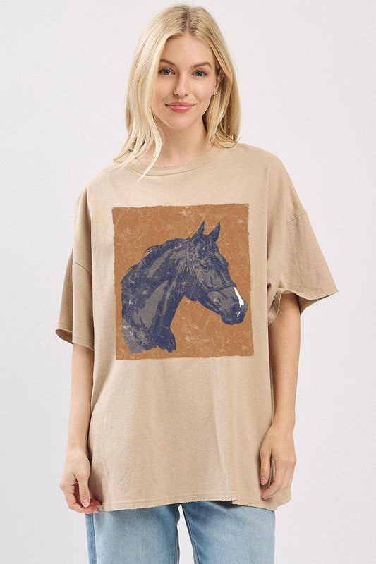 Vintage Horse Artwork Graphic Oversized Seamless Box Tee