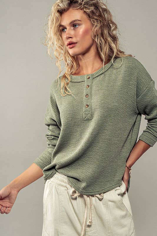 Textured Knit Henley Top