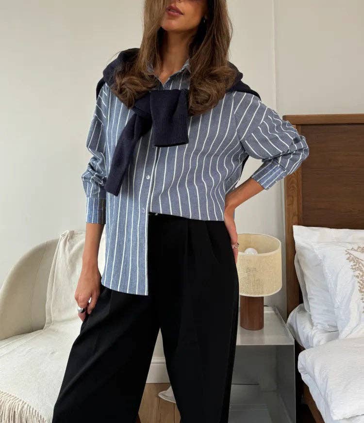 Women’s Striped Button Down  Blouse