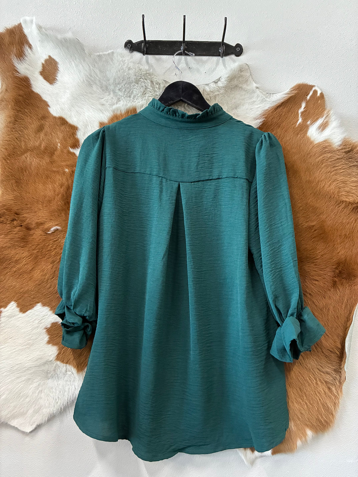 Ruffle 3/4 Sleeve Button Down Front Blouse