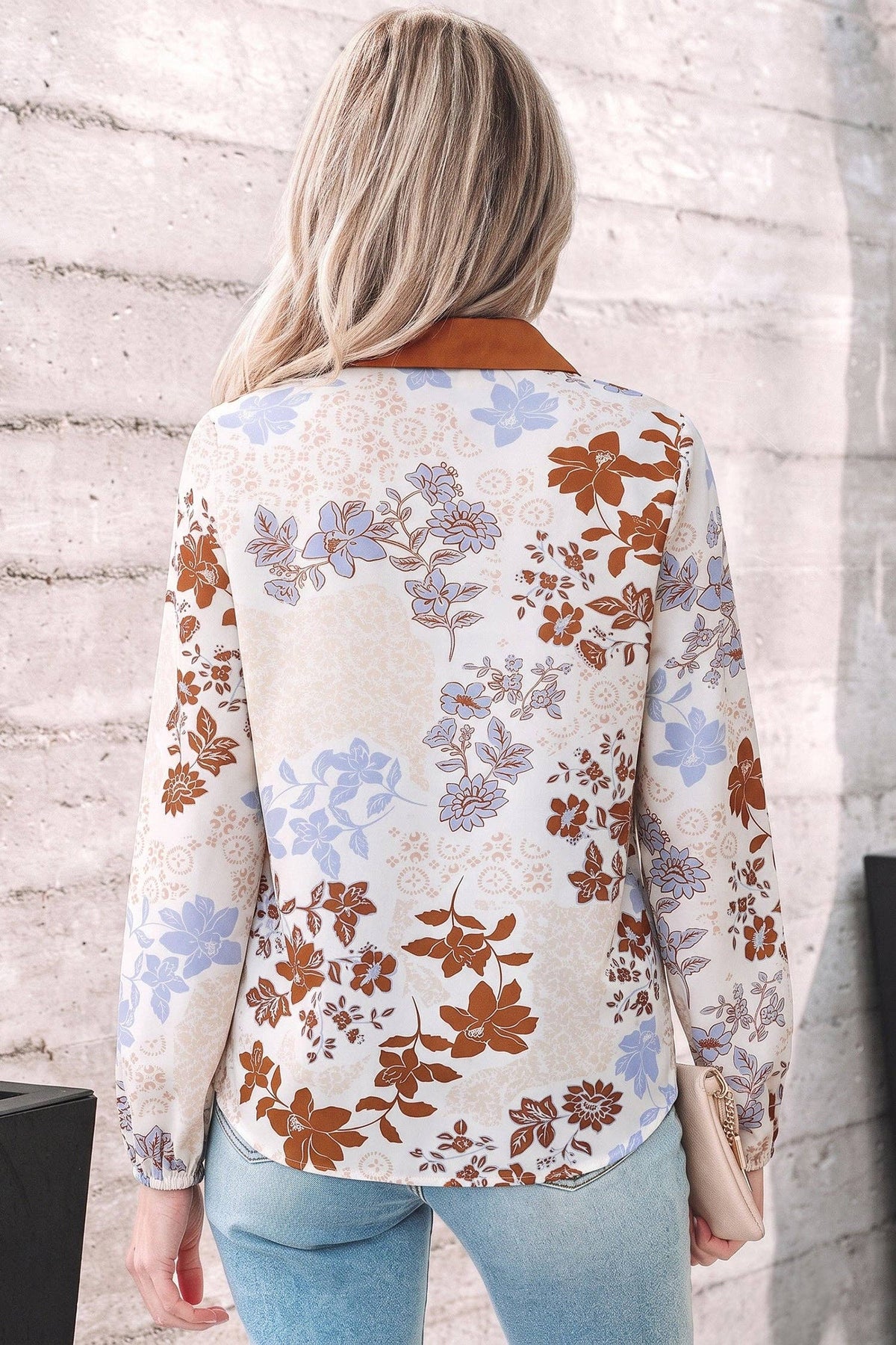 White Floral Long Sleeve Blouse