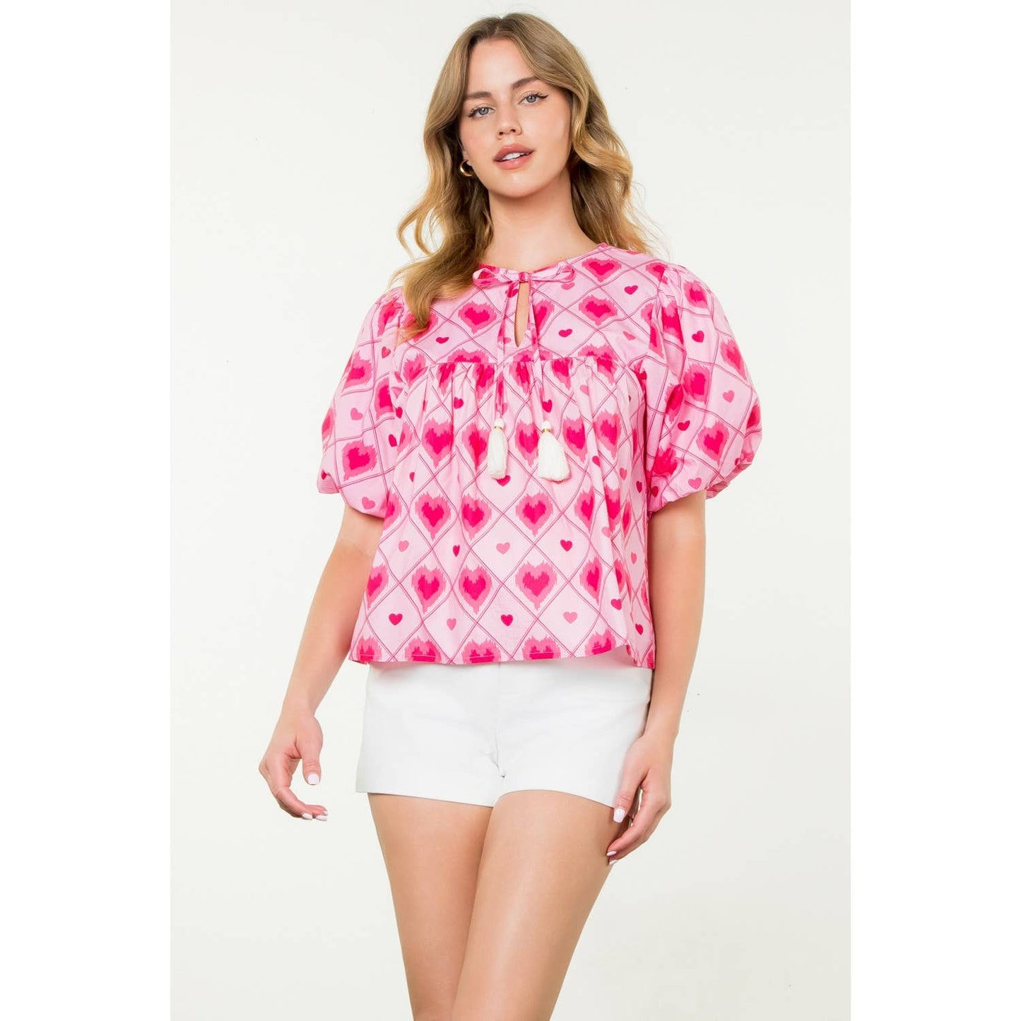 Puff Sleeve Heart Print Top