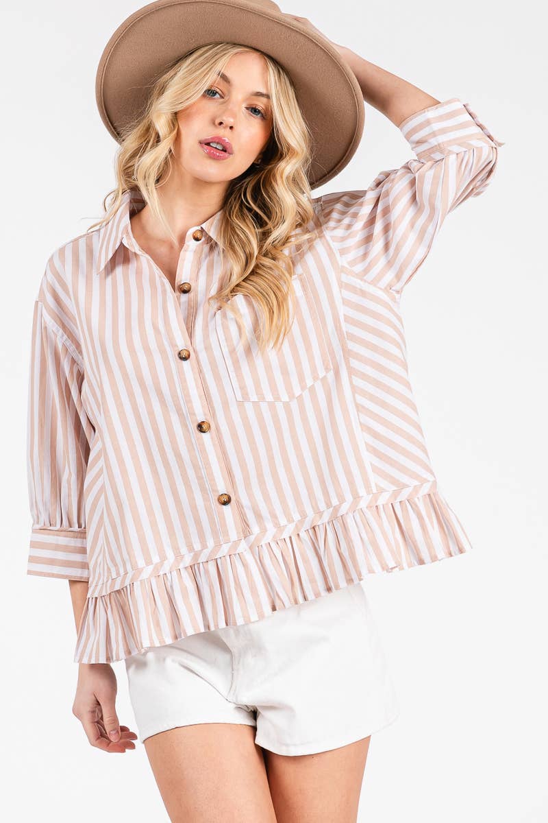 Striped Button Down Ruffle Top