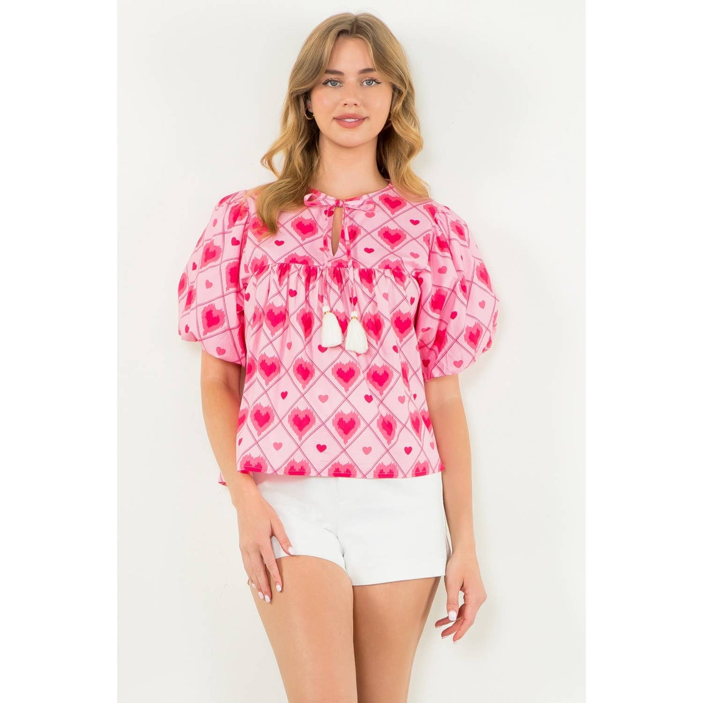 Puff Sleeve Heart Print Top