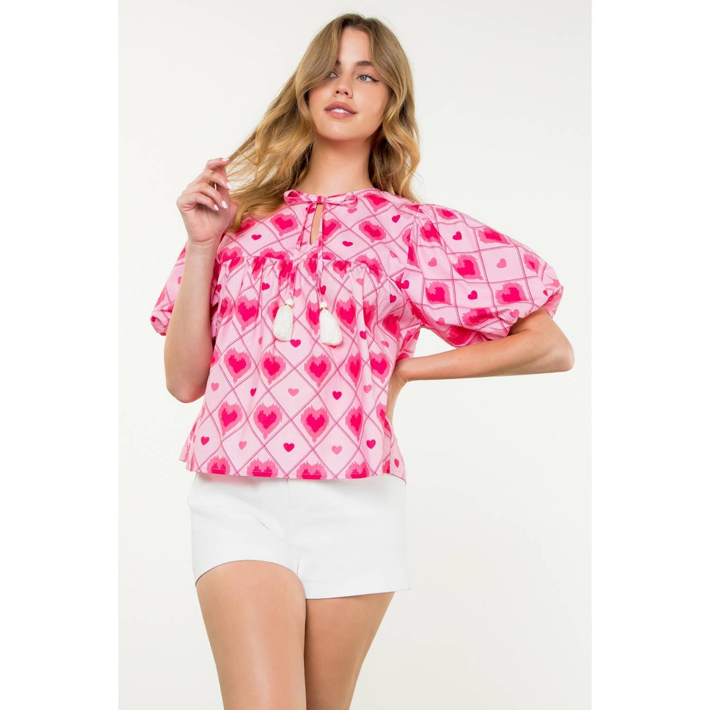 Puff Sleeve Heart Print Top