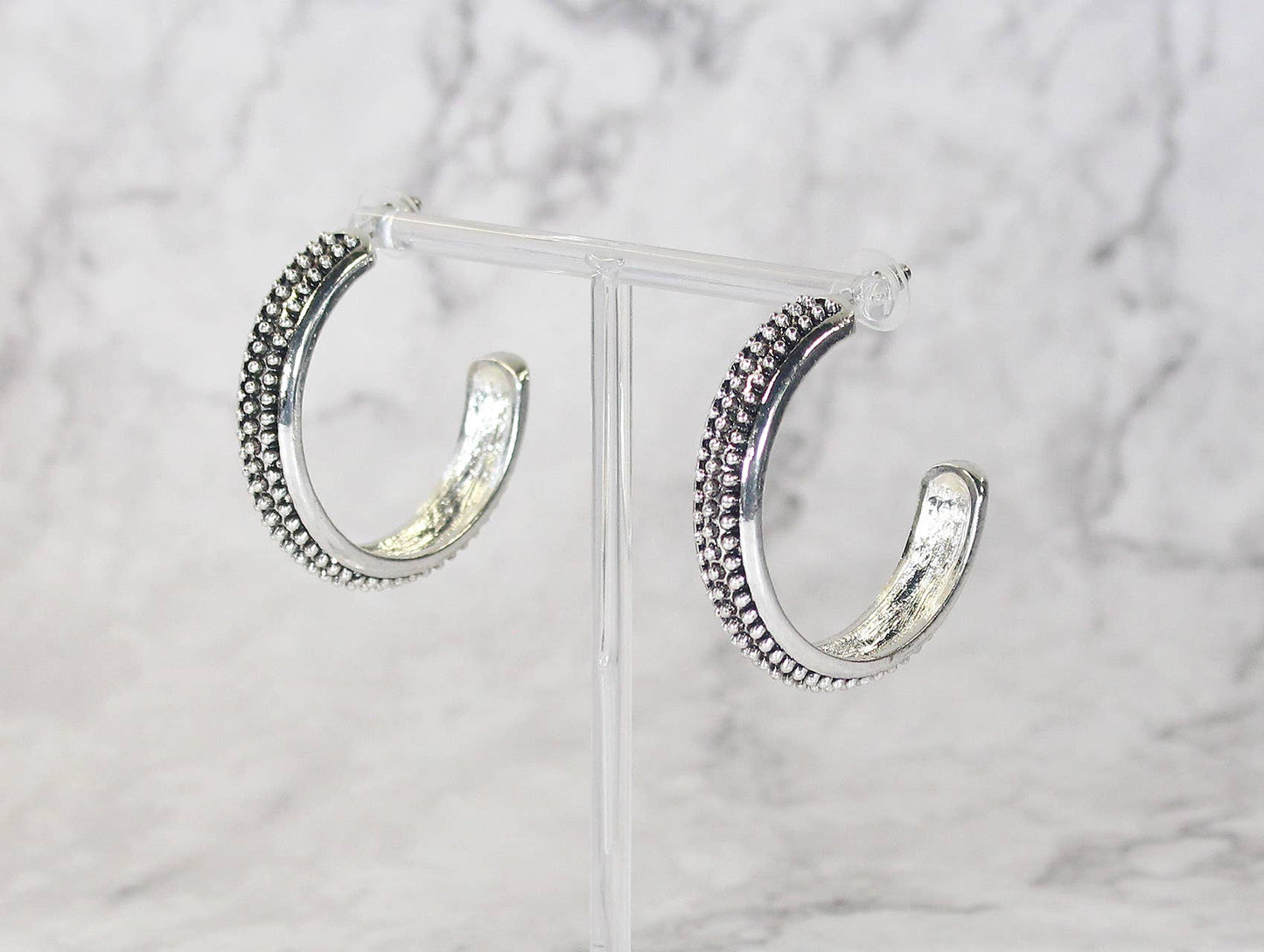 Textured silver hoop earrings