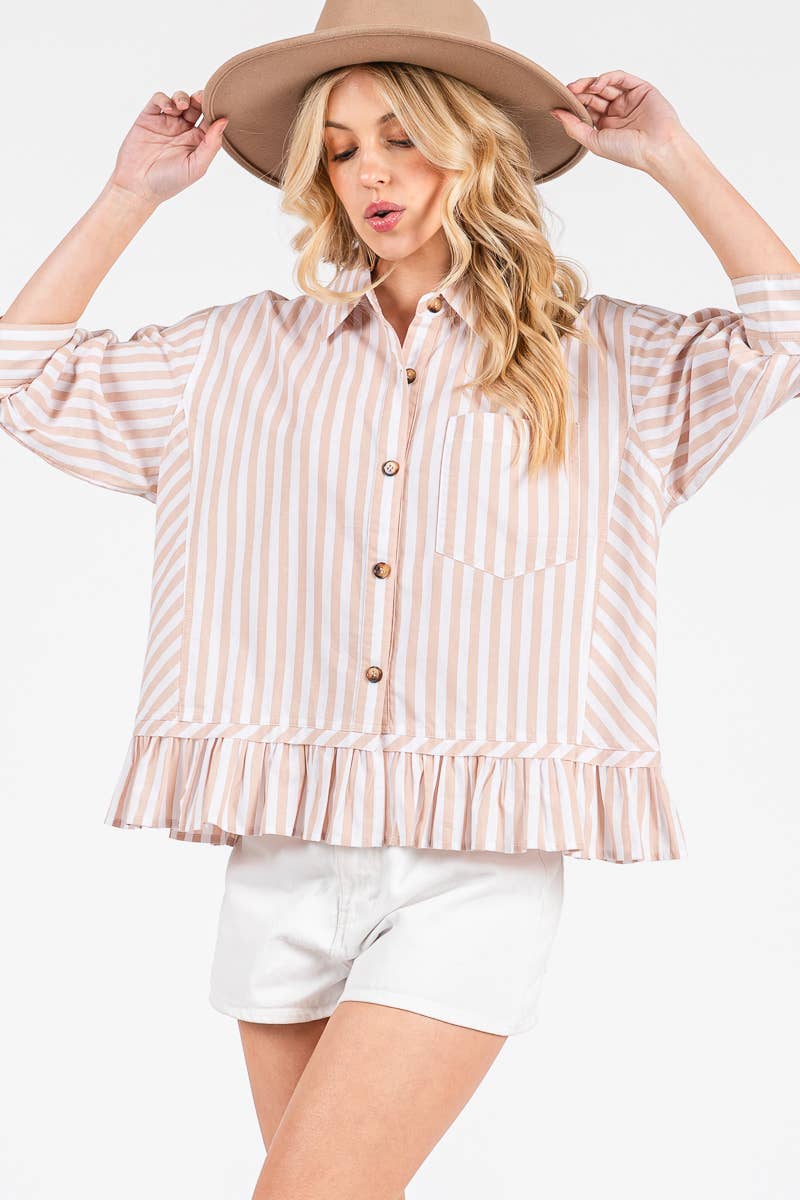 Striped Button Down Ruffle Top