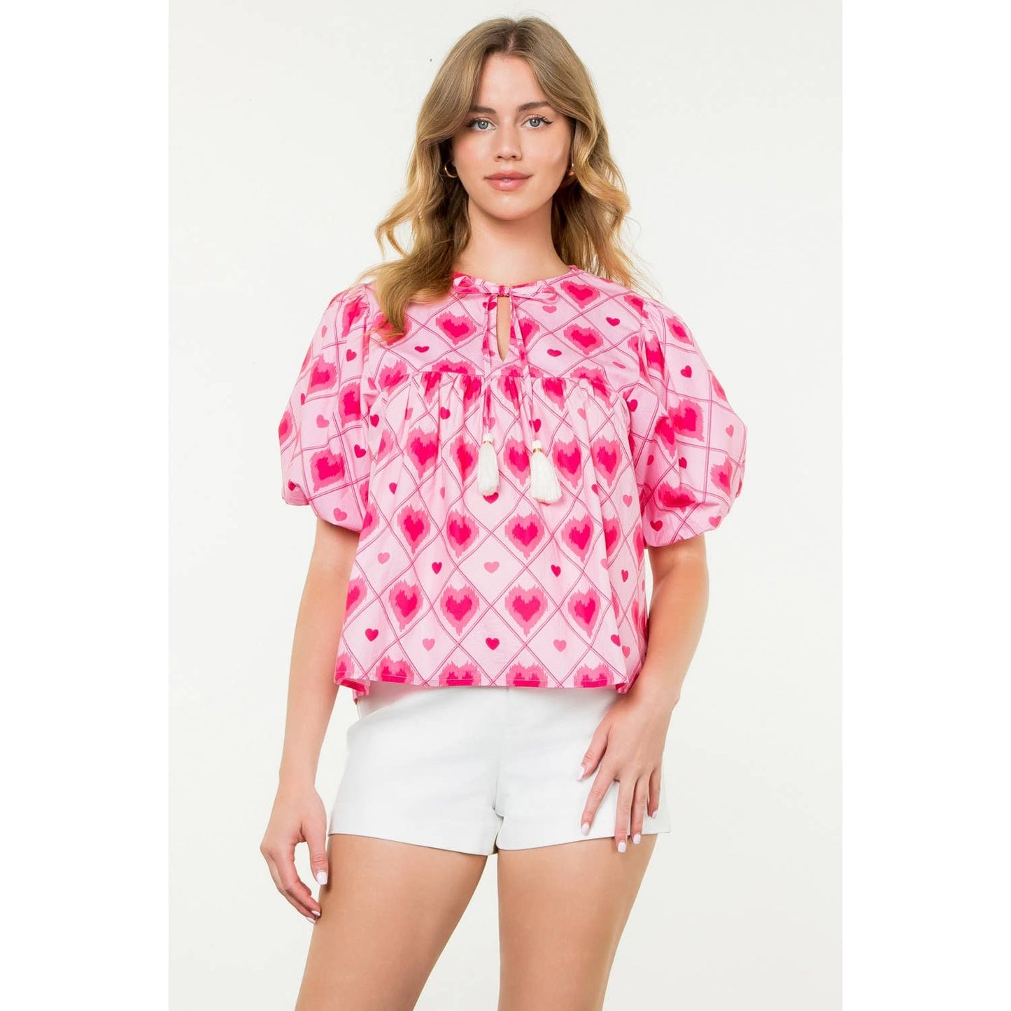 Puff Sleeve Heart Print Top