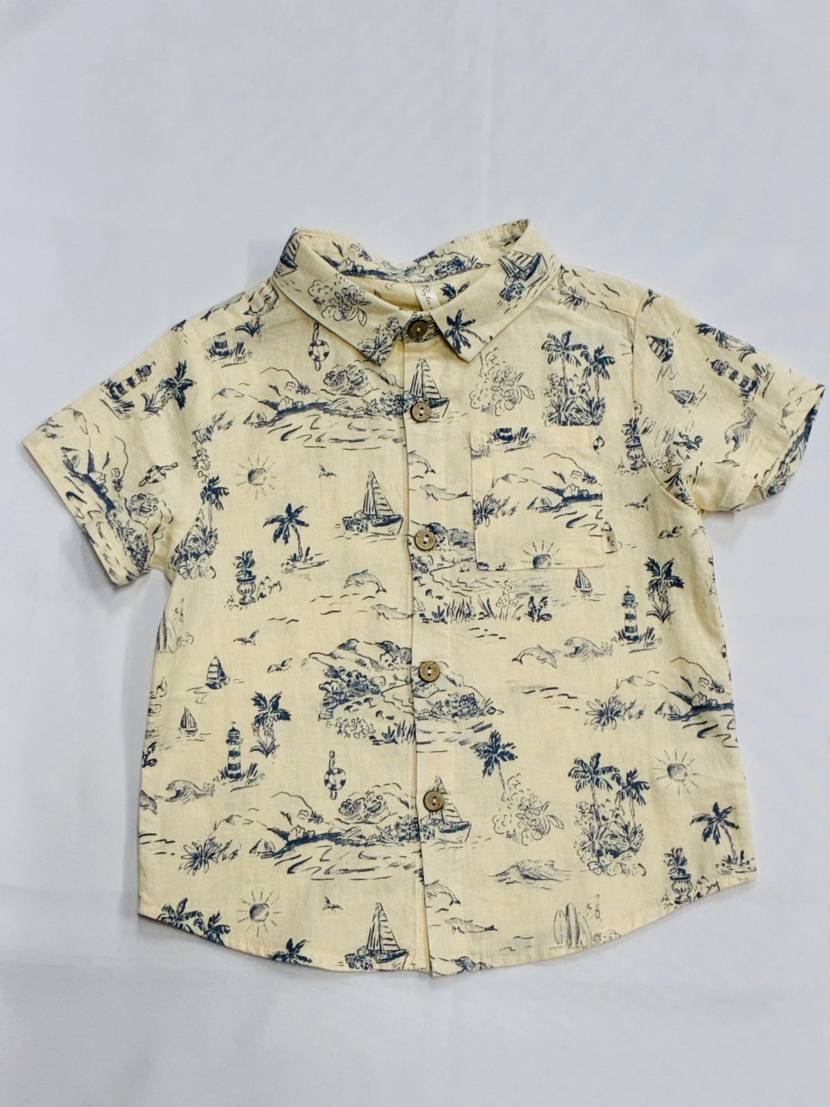 Kids Beach Themed Button Up