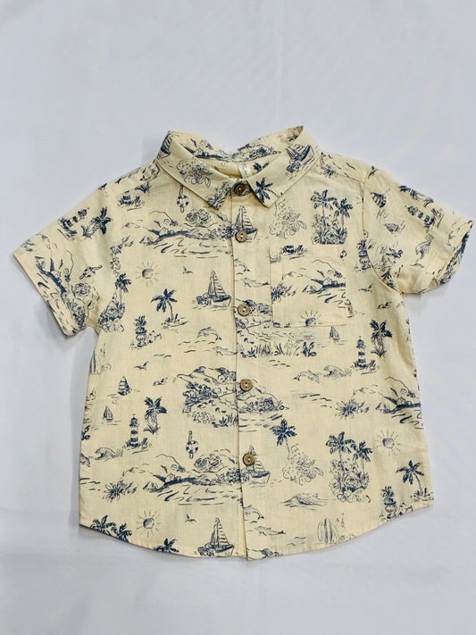 Kids Beach Themed Button Up