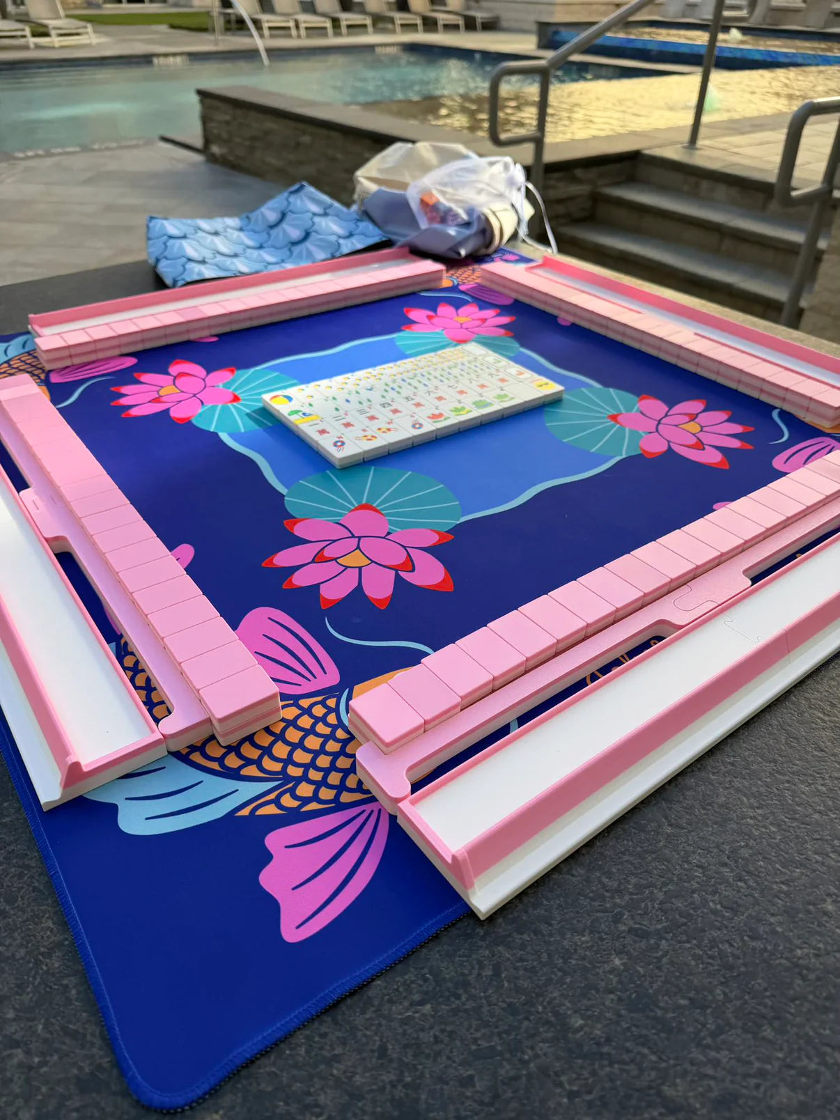 Pool Travel Mahjong Tiles - Pink & Racks