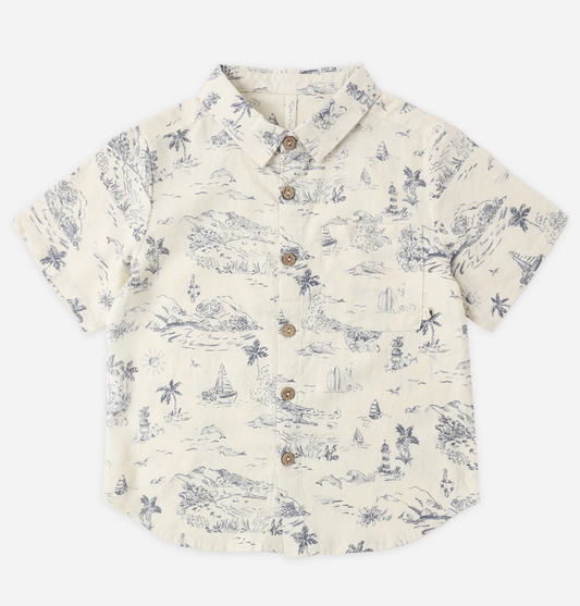 Collared Short Sleeve Shirt Ocean Toile