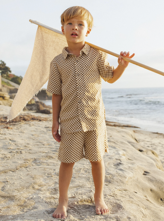 Collared Short Sleeve Shirt Ocre Check