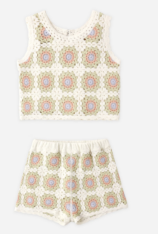 Crochet Tank Set Citron Daisy Check