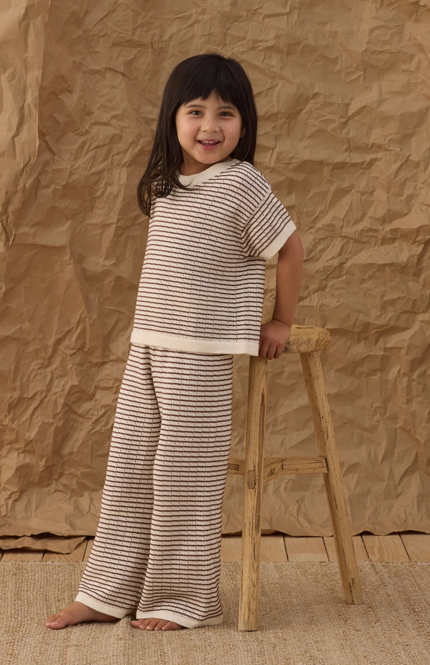 Boxy Knit Tee Chocolate Stripe & Matching Knit Wide Leg Pants