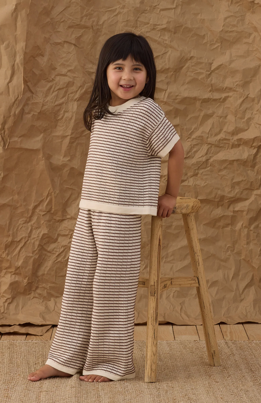 Boxy Knit Tee Chocolate Stripe & Matching Knit Wide Leg Pants