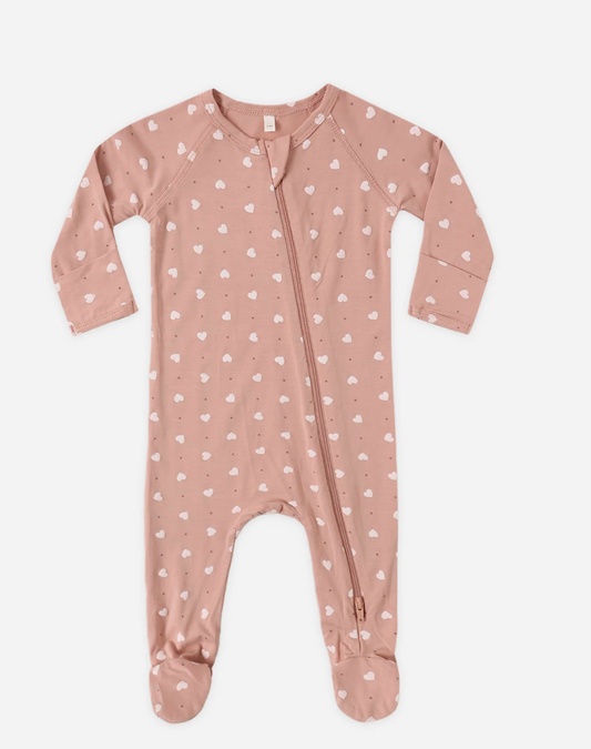 Bamboo Zip Footie Pink Hearts
