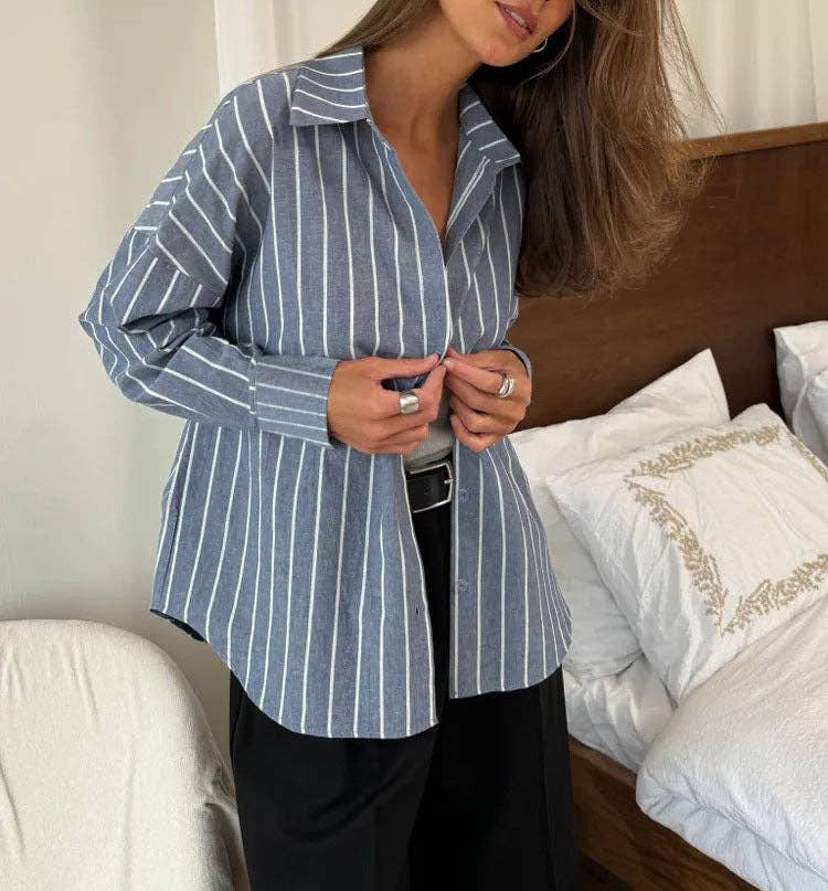 Women’s Striped Button Down  Blouse