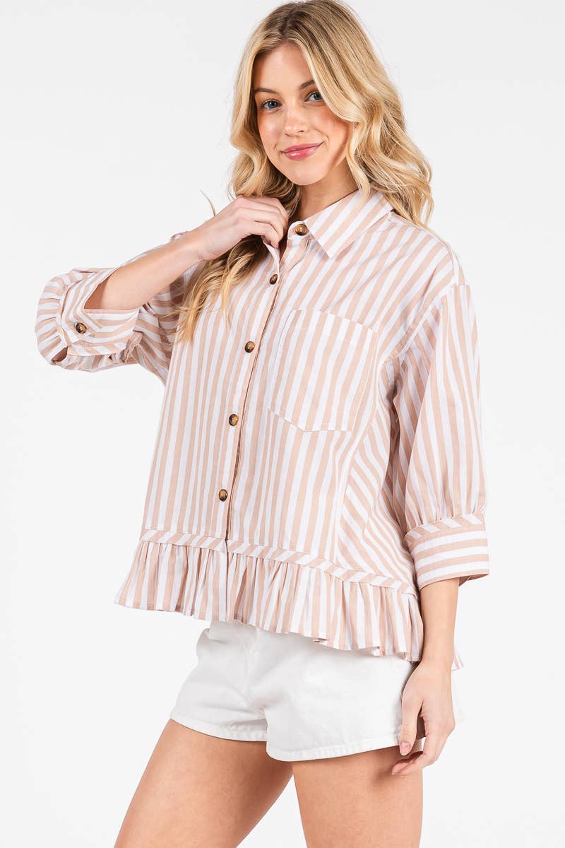 Striped Button Down Ruffle Top