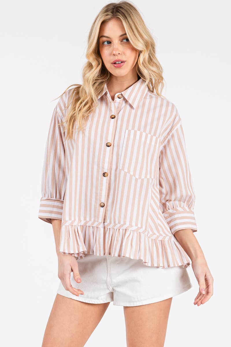 Striped Button Down Ruffle Top