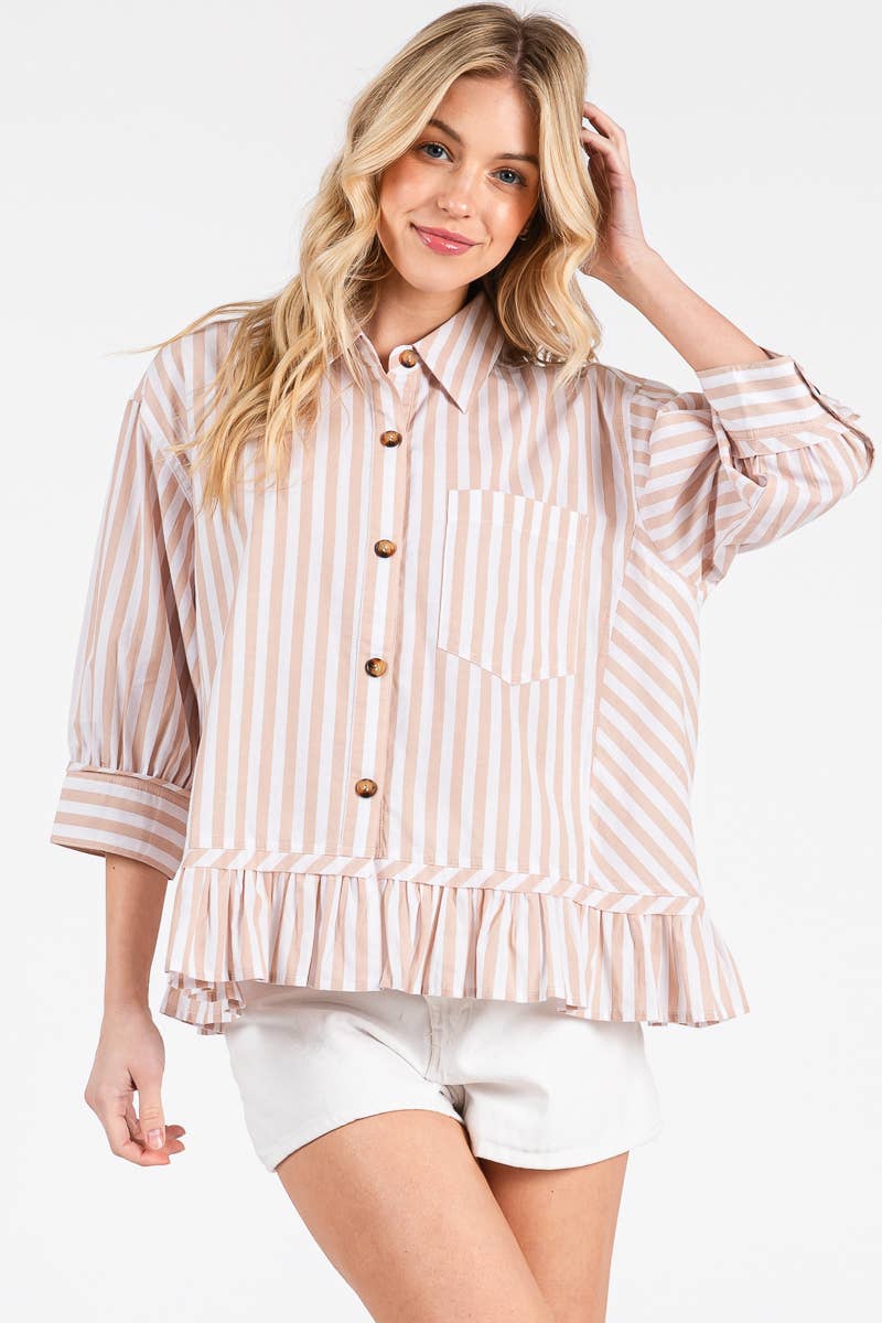 Striped Button Down Ruffle Top