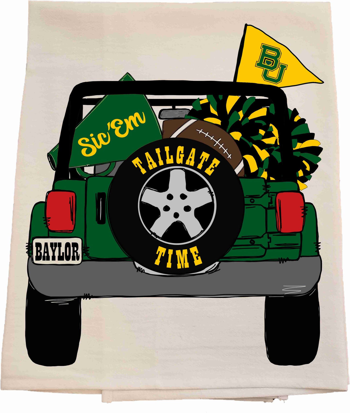 Baylor Tailgate Jeep Tea Towel