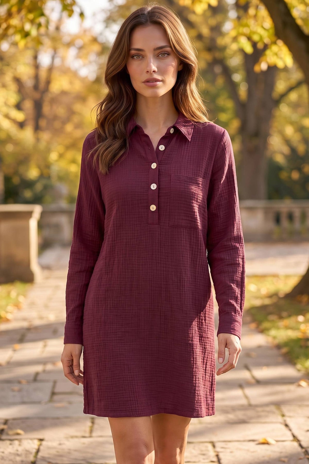 A-Line Button Down Lightweight Dress