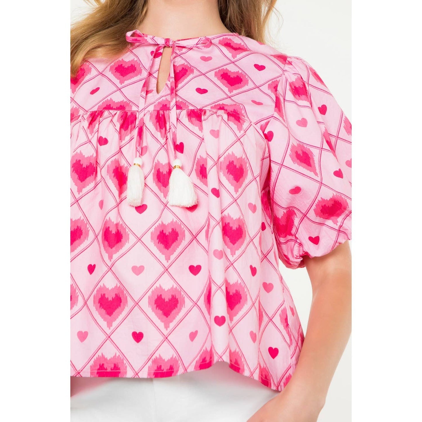 Puff Sleeve Heart Print Top