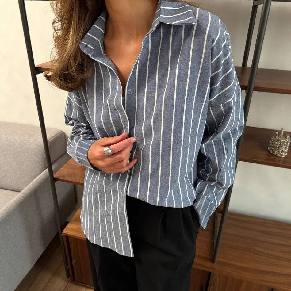 Women’s Striped Button Down  Blouse