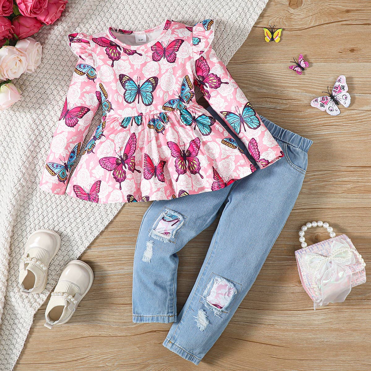 Toddler Butterfly Top and Jeans Set
